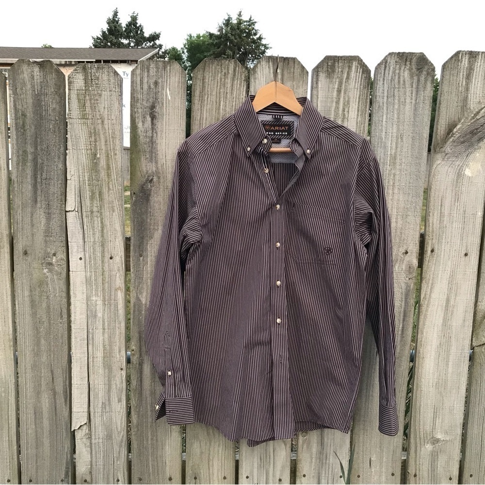 Ariat Pro Series Brown And White Striped Button Down